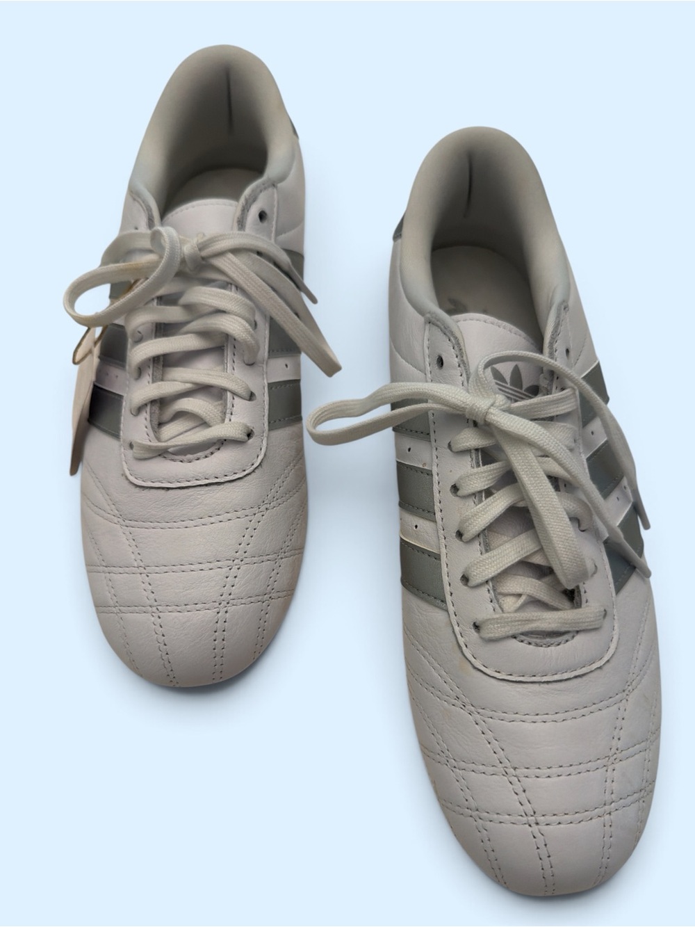 adidas Women’s White Athletic Sneakers with Gray Stripes